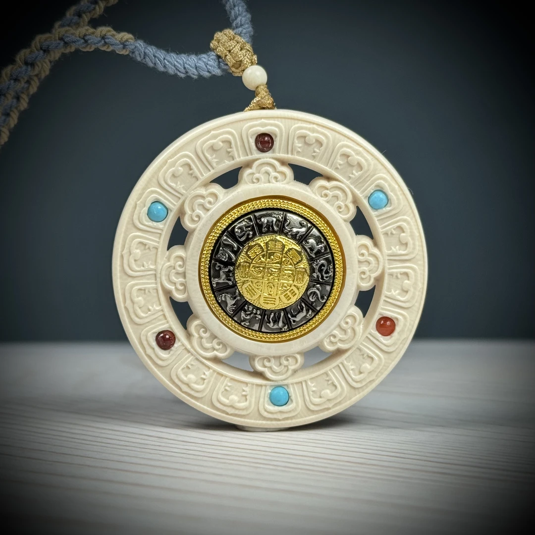 H24-16天然猛犸牙雕刻时来运转 约53*16mm支持鉴定假一罚十