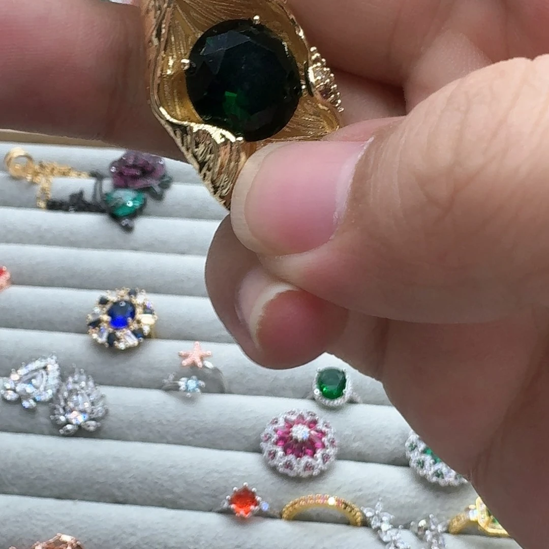 绿水晶戒指银S925镶嵌