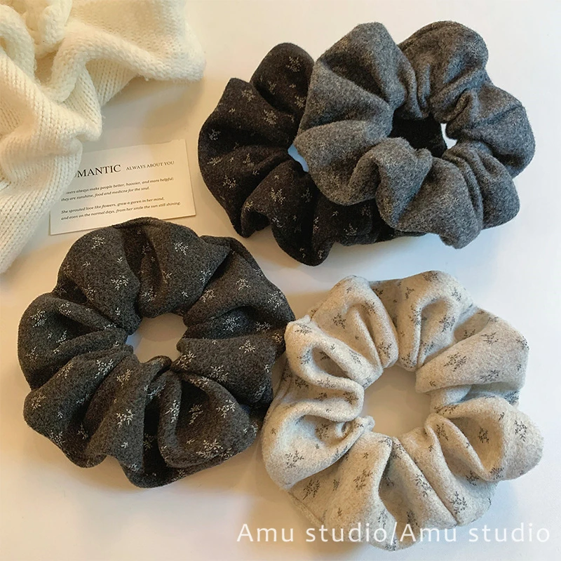 秋冬复古毛呢碎花大号大肠发圈女气质扎头发丸子头发绳低马尾头绳