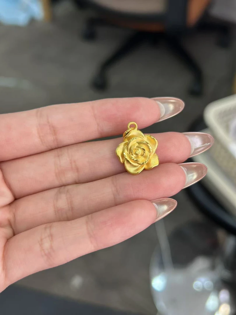 足金999  立体小玫瑰吊坠吊坠