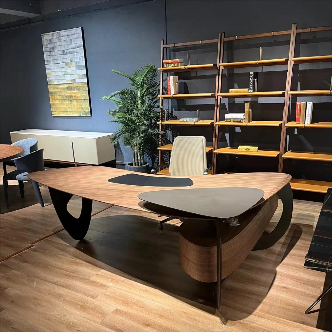 新中式大班台北美黑胡桃木异形桌腿办公桌高端办公室组合家具定制