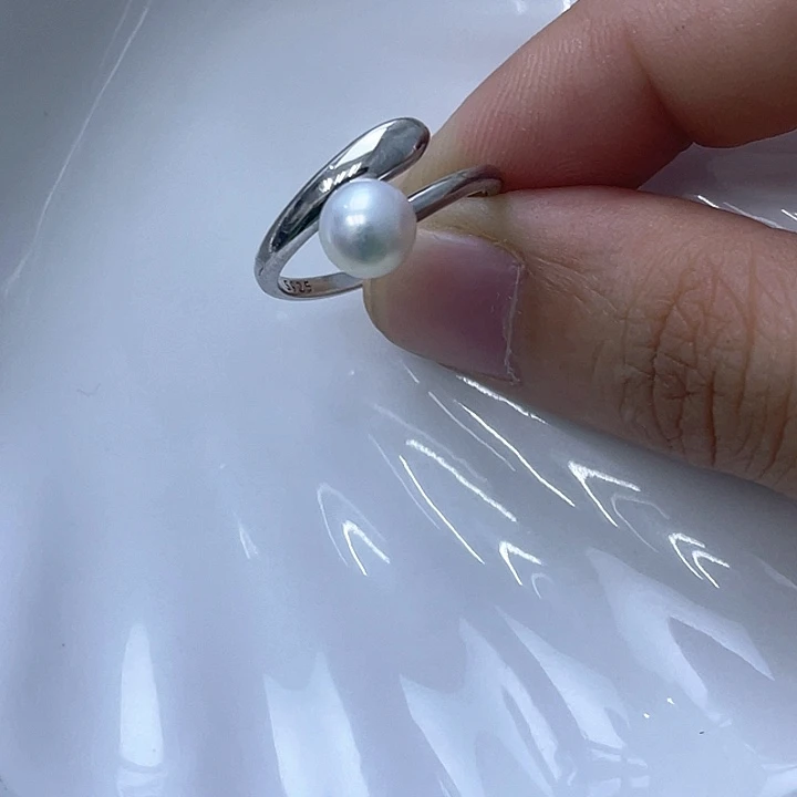戒指银S925镶嵌淡水珍珠