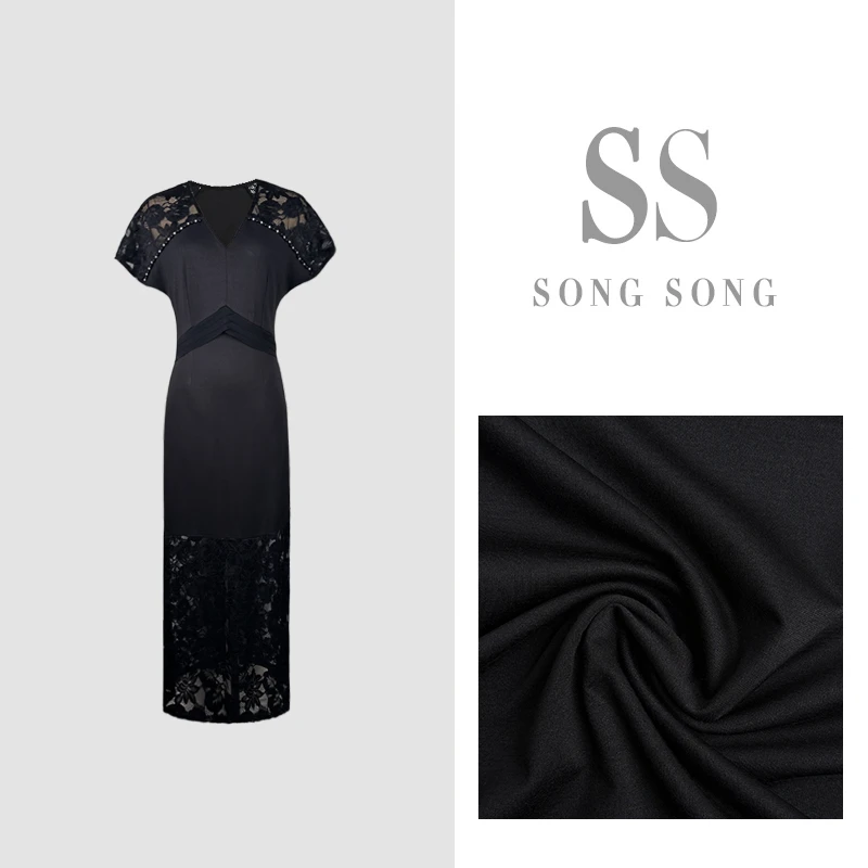 SONG-原创【精致巧楚】重工钉珠拼接手工钩花设计气质短袖连衣裙