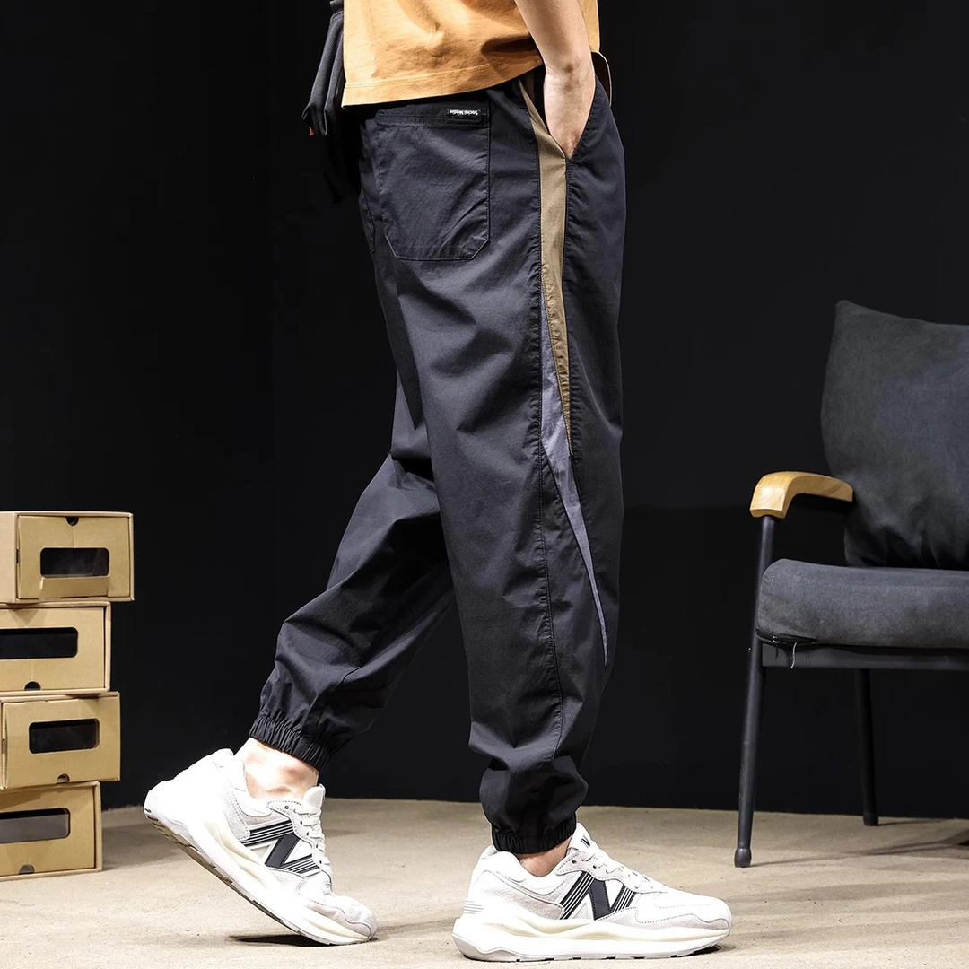 拼接撞色休闲裤男春夏薄款弹力男士束脚哈伦裤子潮牌高端2025新款