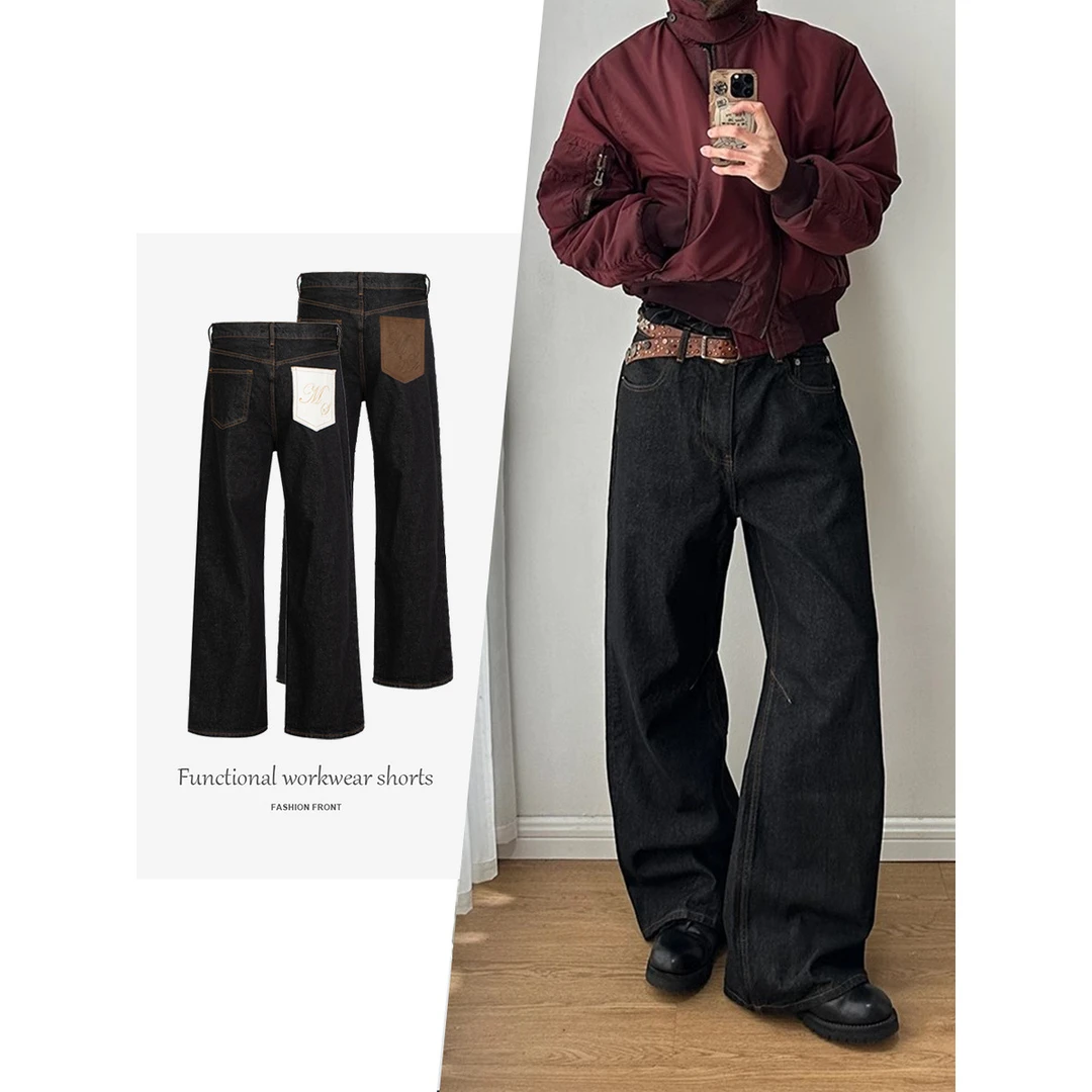 MANUSCRIPT马毛冈山原牛14.5盎司弯刀原色洗水牛仔裤baggy长裤