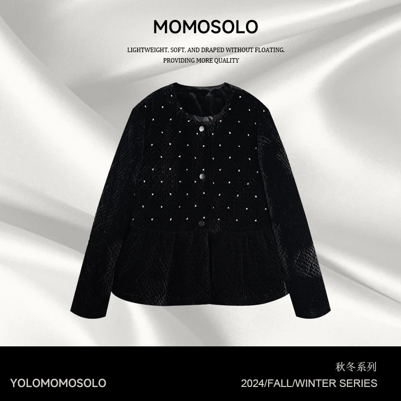MOMOSOLO•晚香玉•原创丝绒手工刺绣钉珠羽绒服复古调性限定YM891