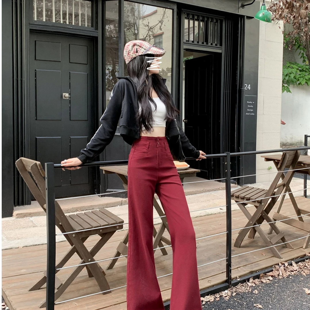 La Chapelle/拉夏贝尔高腰牛仔裤女春秋2025新款弹力宽松微喇裤