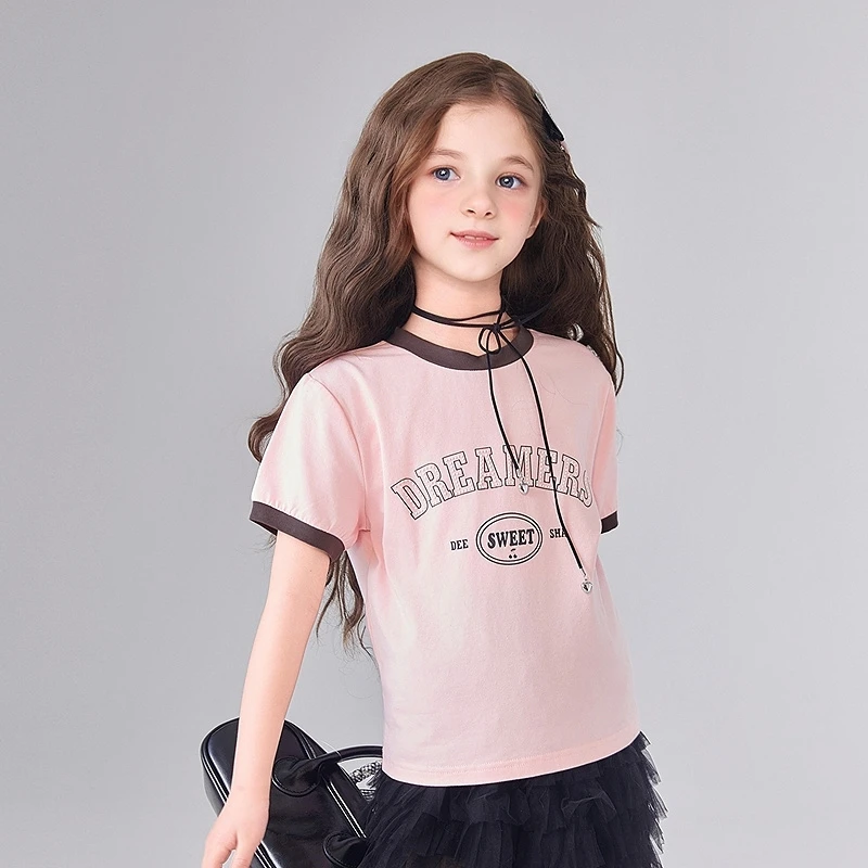 笛莎短袖T恤2025夏季圆领上衣撞色韩版半袖-832529101