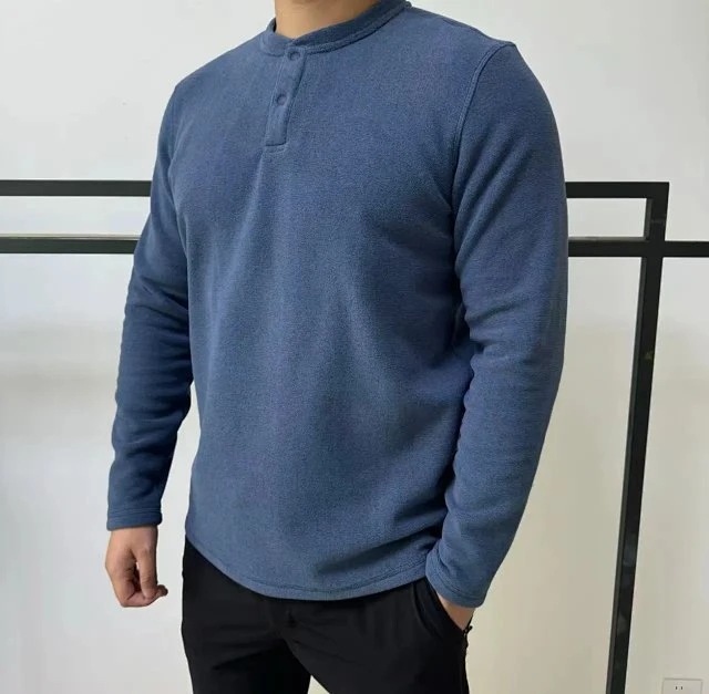 秋冬男圆领p绒抓绒衣轻量保暖御寒抗静电套头亨利领运动休闲