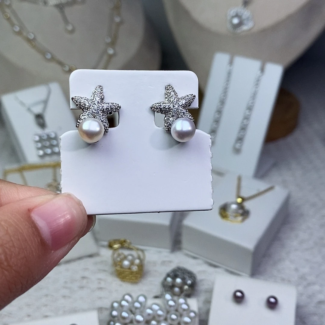 银S925镶嵌耳饰淡水珍珠