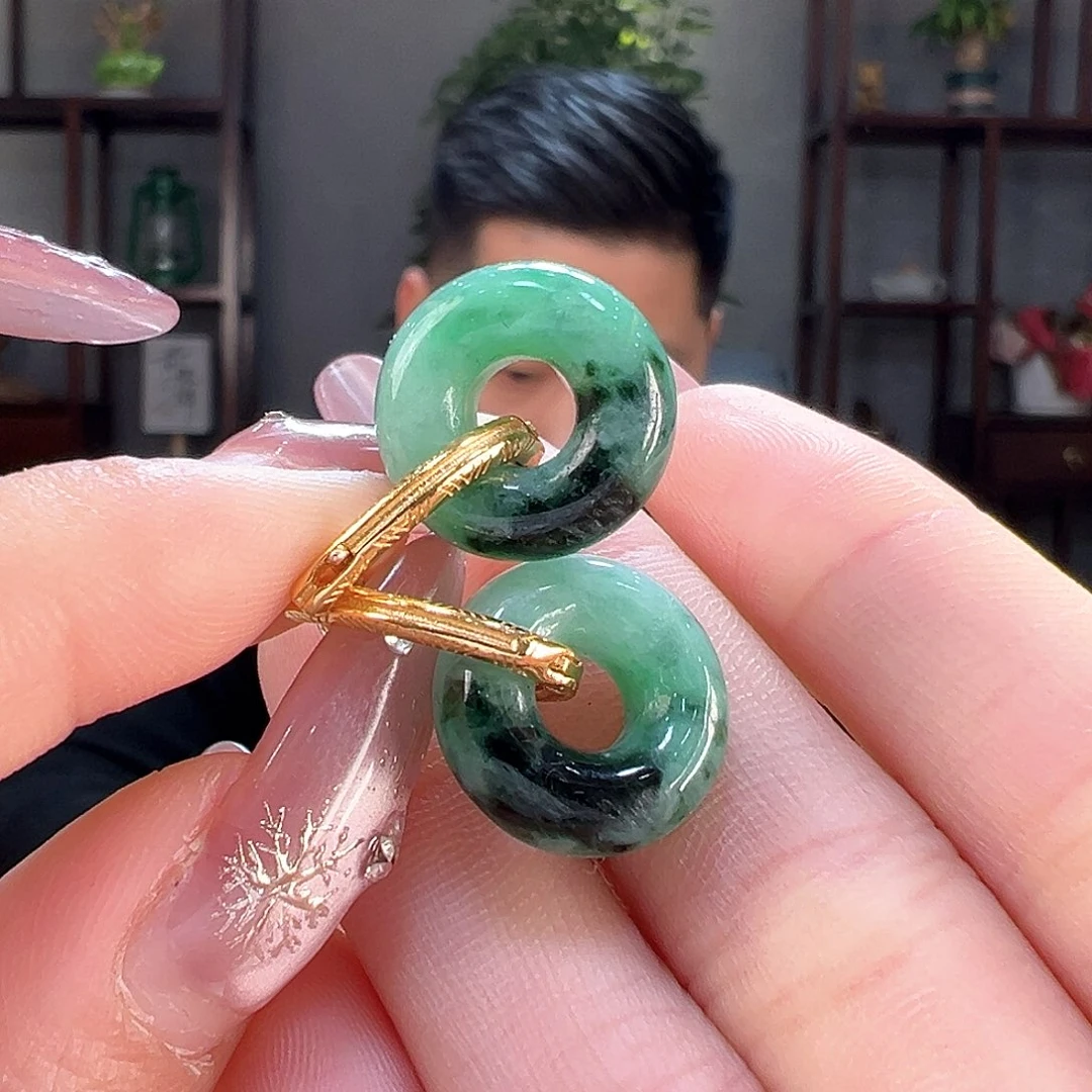 翡翠耳饰银S925镶嵌耳环