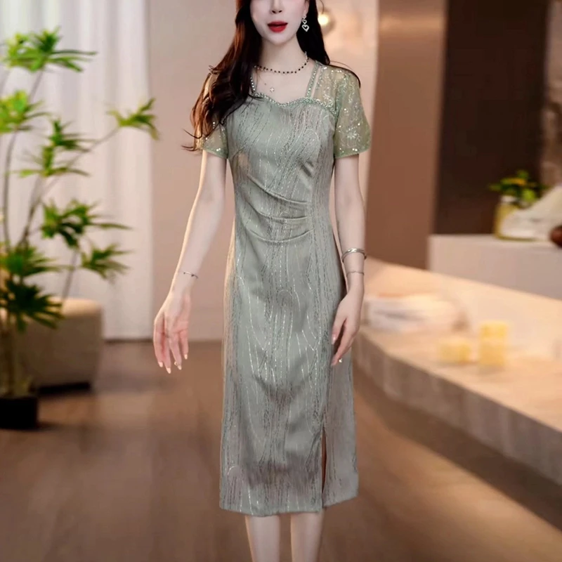 2025夏季新款轻奢气质优雅高贵法式裙子女装洋气遮肚子显瘦连衣裙