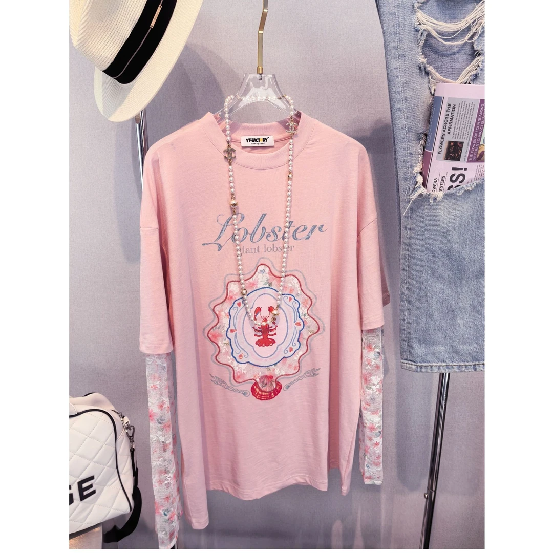 萝茜妮嫚春款上新宽松型圆领常规款纯色短袖百搭长袖休闲风T恤