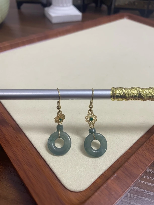 s925银镶嵌天然缅甸翡翠平安扣多样性发货简约风耳环