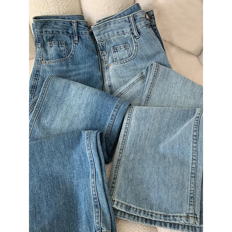 复古直筒牛仔裤女2025年春秋新款韩版高腰宽松小个子窄版阔腿裤子