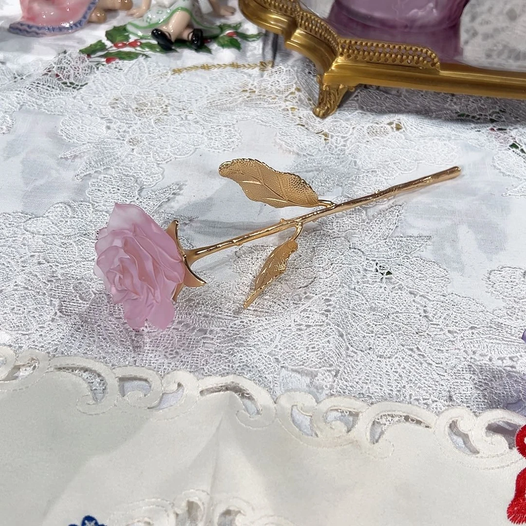 陶瓷脱蜡水晶➕铜粉色玫瑰花一只