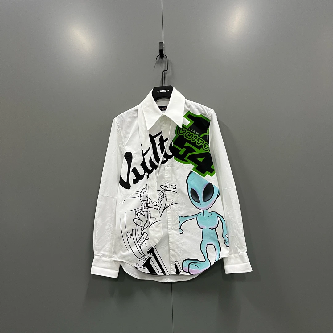 95新 LouisVuitton/路易威登 lv 卡通外星人印花长袖衬衫 XS码/98