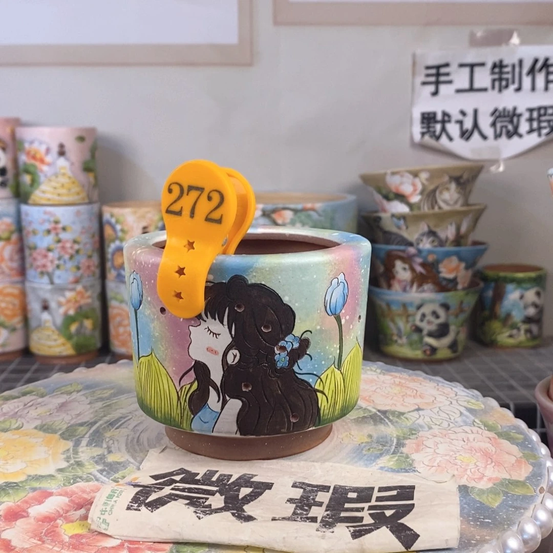 紫砂花盆红陶手绘花盆