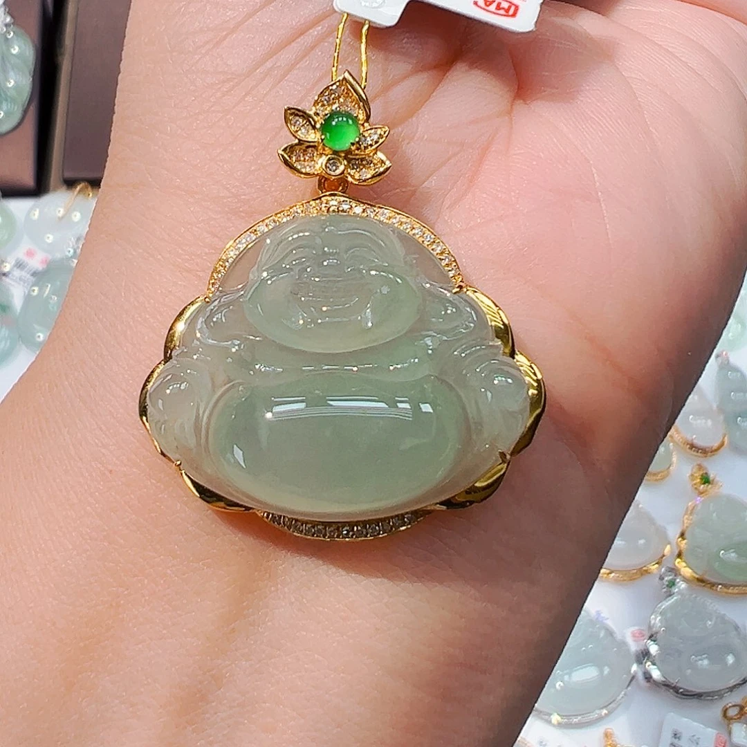 翡翠18K金镶嵌吊坠(不含链)佛公