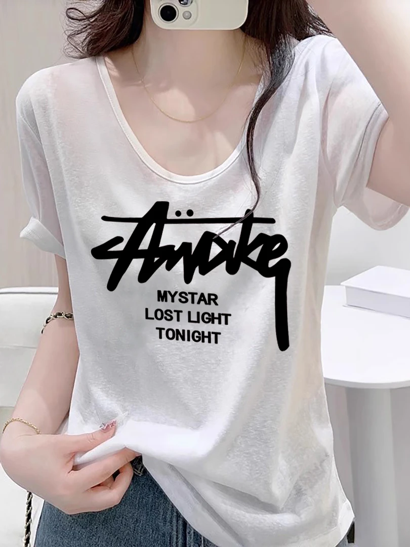 爆款显瘦女学生印花T恤打底夏季百搭宽松韩版上衣休闲2025雪花棉