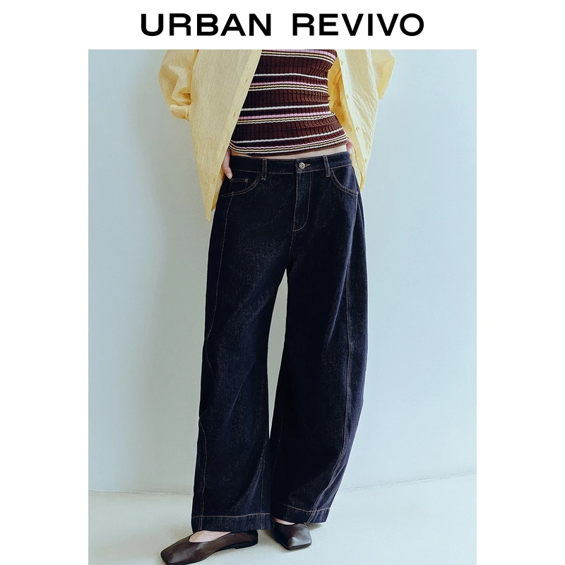 UR2025秋季新款女装丹宁回潮撞色明线棉质牛仔长裤UWU850006