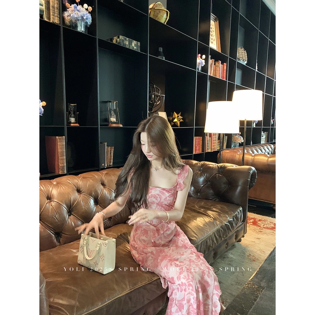 YOLI 张宥利"山水墨画"碎花连衣裙