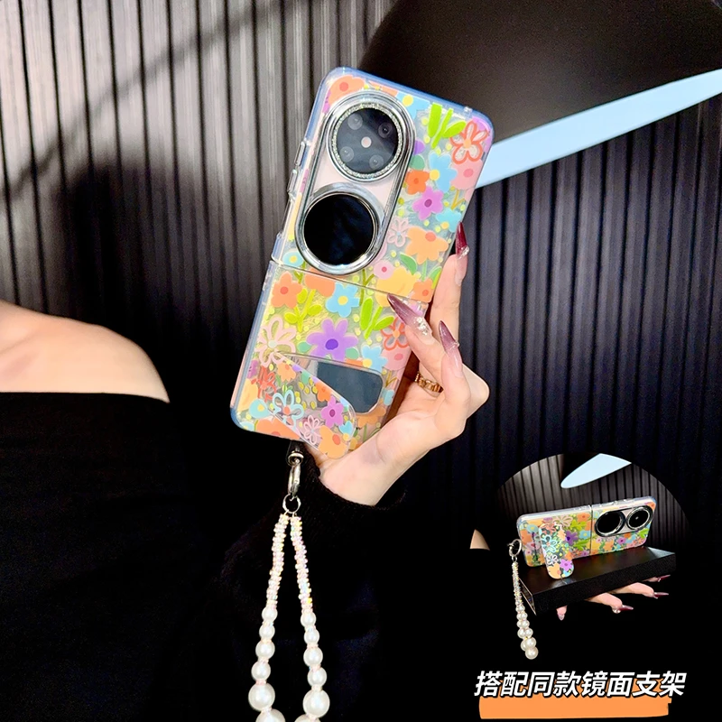 适用华为pocket2手机壳新款折叠屏p50pocket套pockets花朵支架女