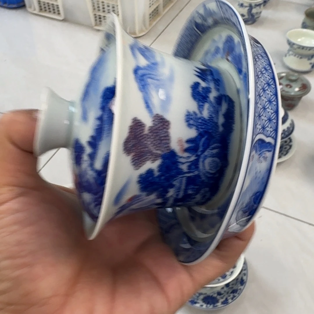 杯富春山居图三才盖碗