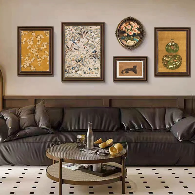 美式装饰画客厅法式复古砂岩沙发背景墙五联壁画小众组合挂画