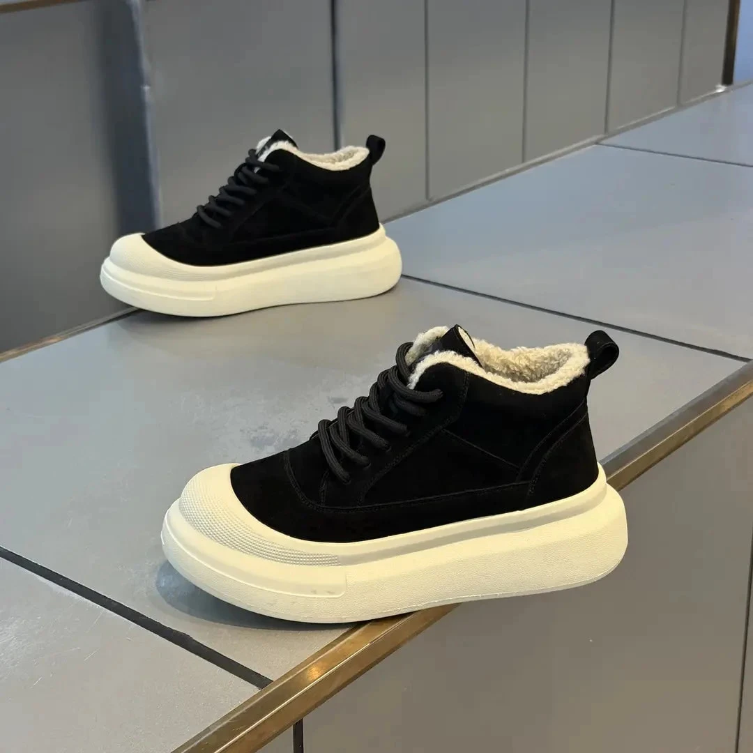 高端男鞋冬季新款加绒保暖棉鞋磨砂皮轻奢厚底高帮时尚百搭休闲鞋