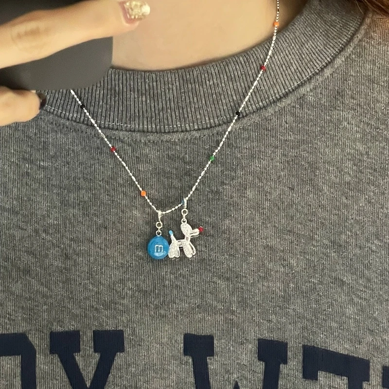 铜合金项链 多巴胺彩色气球狗项链时尚小众设计高级感个性锁骨链