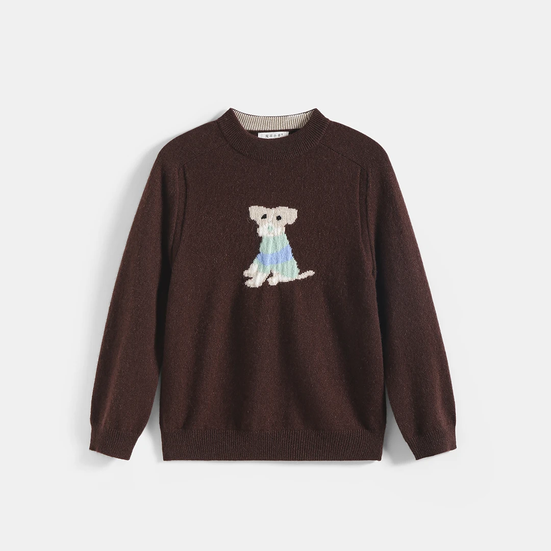 秋冬亲子山羊绒长袖针织衫卡通狗狗针织衫儿童圆领T25169