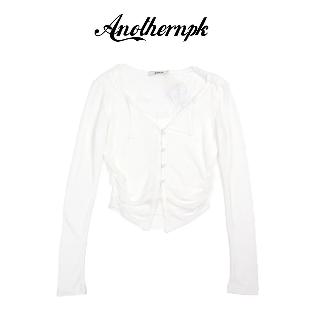 ANPKV领半开领长袖蕾丝衬衫优雅纯欲甜美正肩T恤A5F02B0112