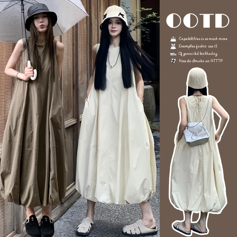 孕妇夏装2025夏季新款孕妈设计感宽松无袖花苞连衣裙长款气质裙子