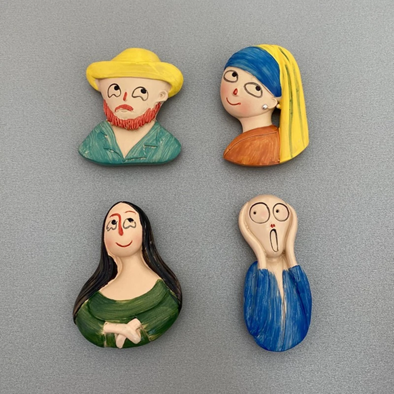 卡通可爱Q版世界名画梵高蒙娜丽莎呐喊磁性树脂冰箱贴