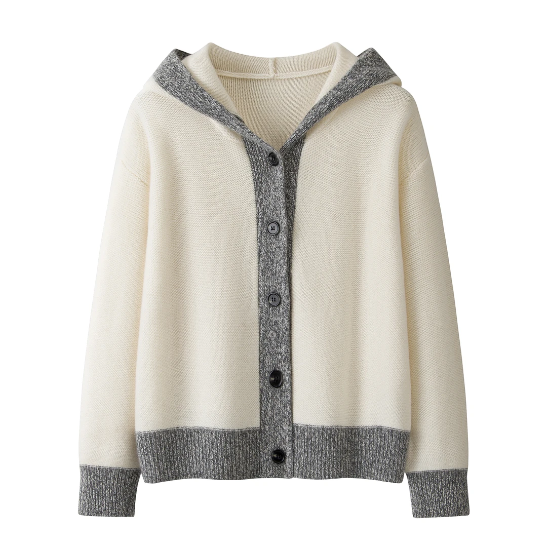 5针带帽女羊绒开衫-256017