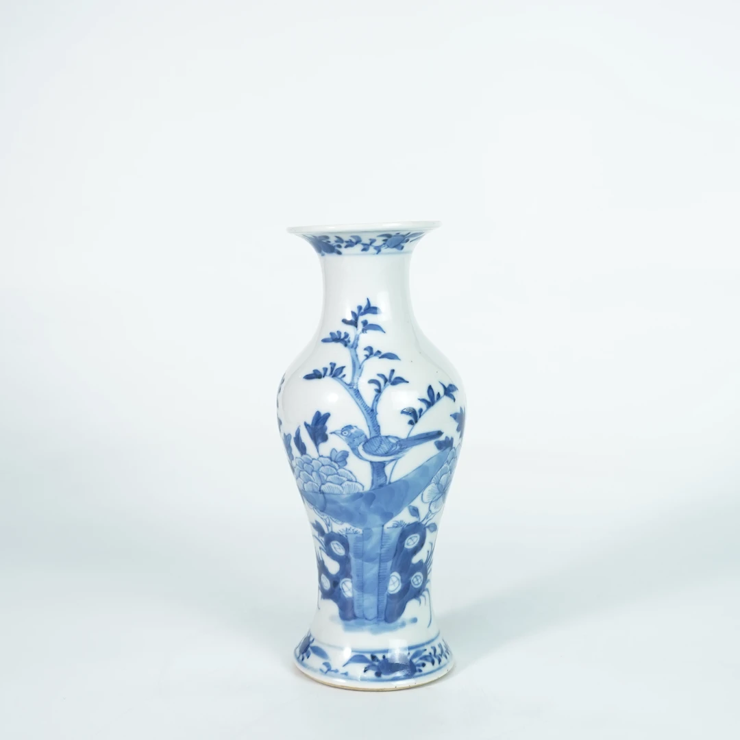 LZXZ251208002【十竹斋】清康熙富贵白头青花赏瓶