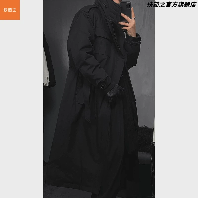 高品质冬季潮牌设计款工装长款羽绒服加厚保暖宽松廓形白鸭绒外套