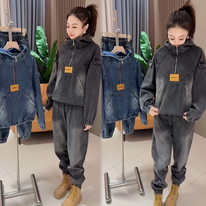 2025春季新款牛仔套装女宽松大码气质洋气时尚显瘦简约ins两件套