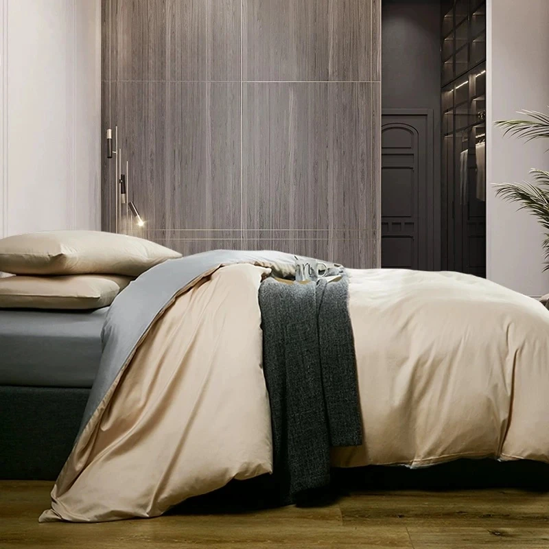 【尾单被套总】A类长绒棉贡缎纯色双拼色撞色简约轻奢风被套