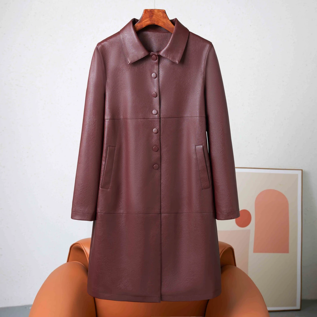 【希力】加棉大码气质中国风皮衣女外套春秋轻奢中长款皮衣