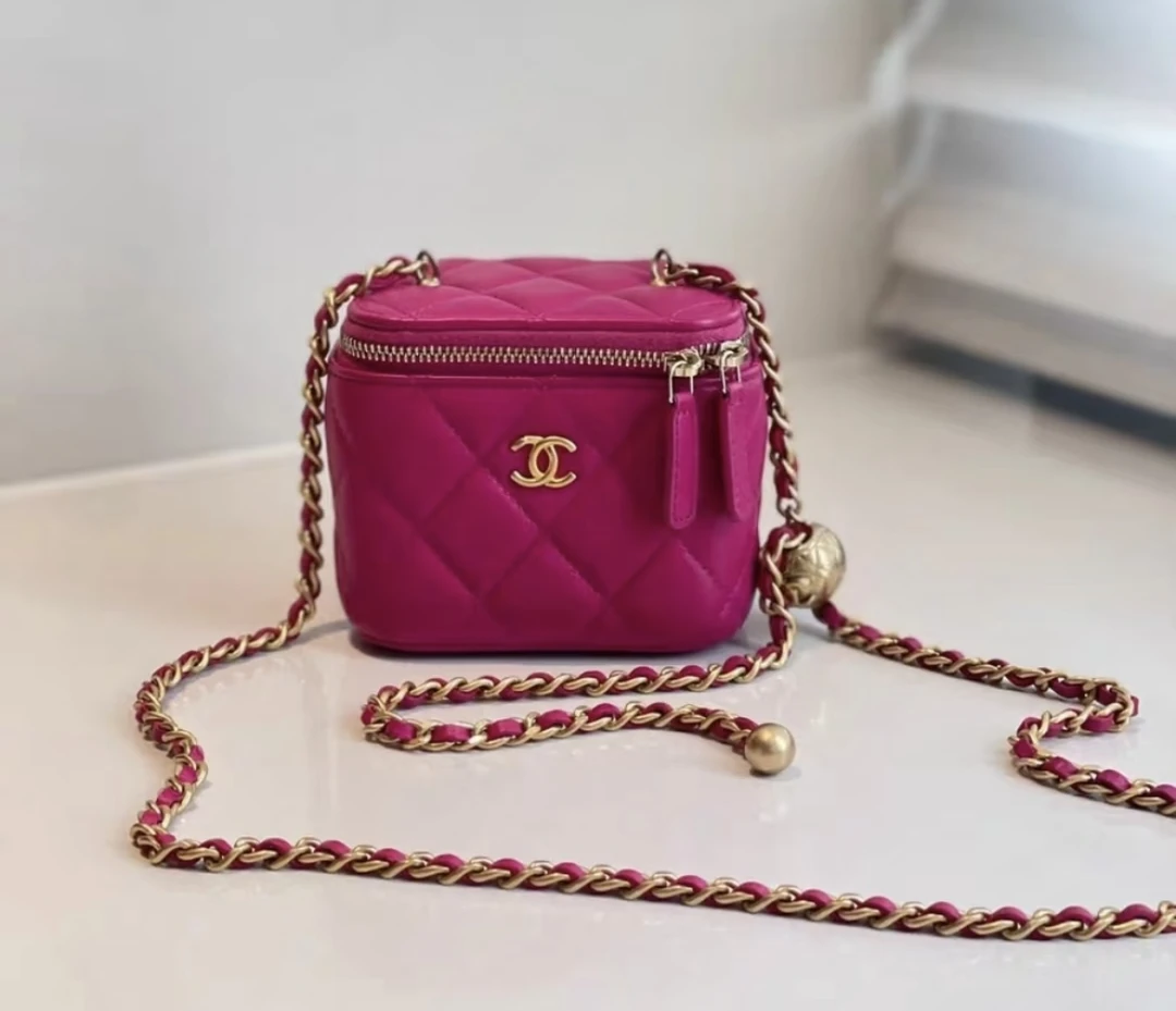 99新 Chanel/香奈儿 HIHI/玫红色金球小盒子包/11772088JL