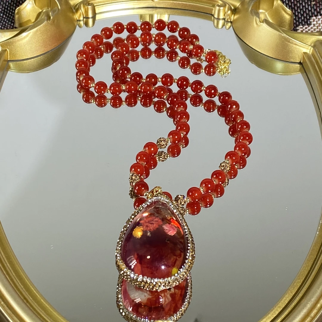 铜合金项链 TTSD 红色水滴气质轻奢国风女士毛衣链 2521