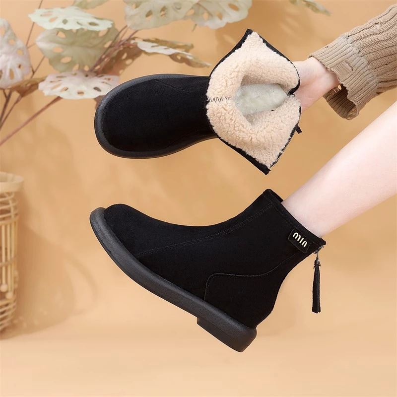 雪地靴女2025年新款冬季加绒加厚保暖羊羔绒棉鞋皮毛一体短筒靴子