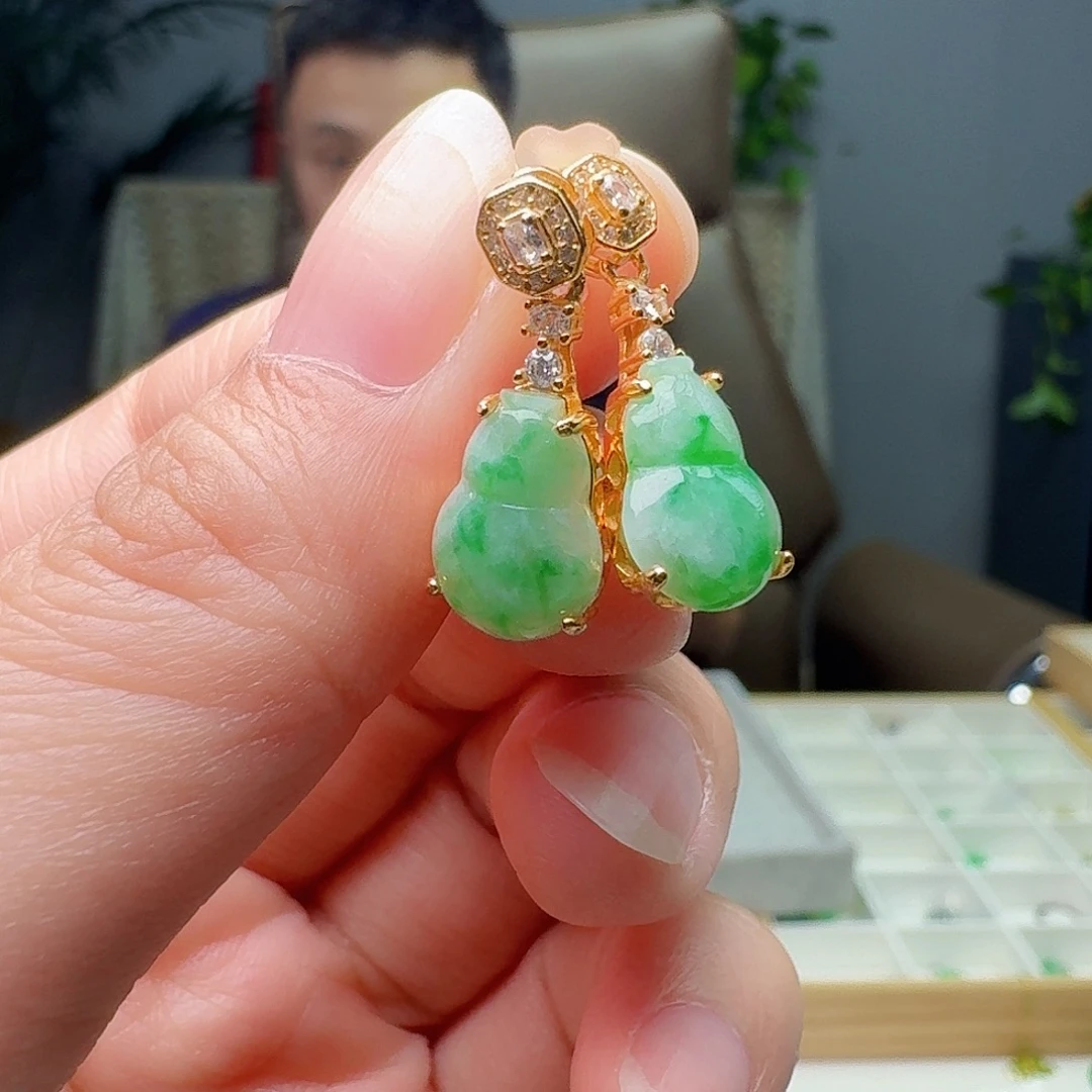 银S925镶嵌翡翠耳饰天然