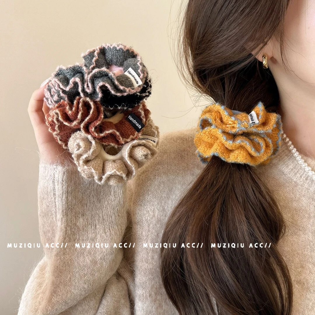 木子秋韩系氛围感毛线针织大肠发圈高级感时髦洋气温柔简约搭发饰