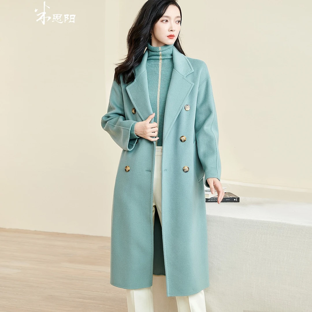 【小熊专属】时尚通勤纯羊毛大衣双排扣加厚毛呢外套女5W22DZ1586