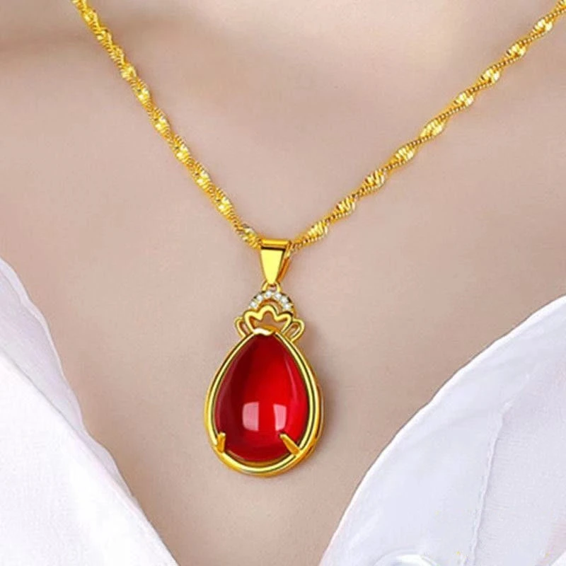 铜合金亚克力项链 铜合金合成锆石吊坠 水滴皇冠双色久不掉色项链