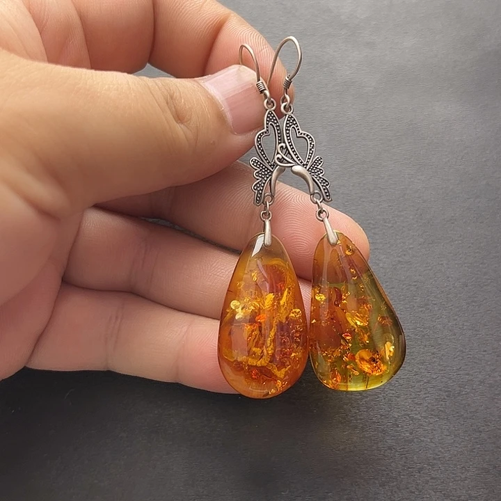 琥珀未镶嵌裸石耳坠