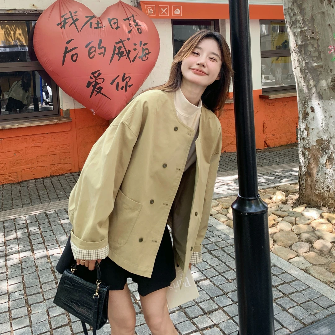 文艺小清新工装外套女春秋2025新款高级感减龄韩系风衣爆款超好看